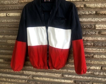 red blue white jacket