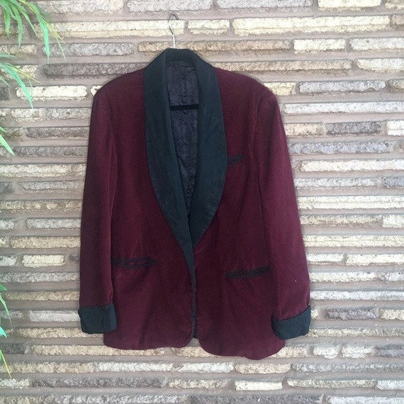 Mens Vintage Burgundy Corduroy Smoking Jacket