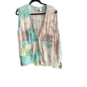 Chantik Vintage 90er Jahre Pastell Abstrakt Lagenlook Lässig Leicht Boho Weste Größe S