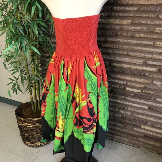 Vintage Hawaiian  Strapless Red Floral Cotton Ful… - image 5