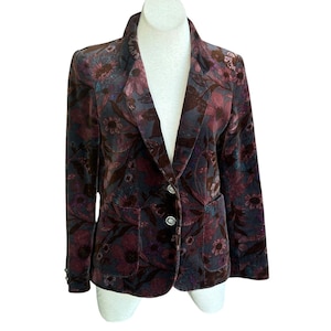 Vintage 70s 80s Plum Gray Floral Velvet Blazer