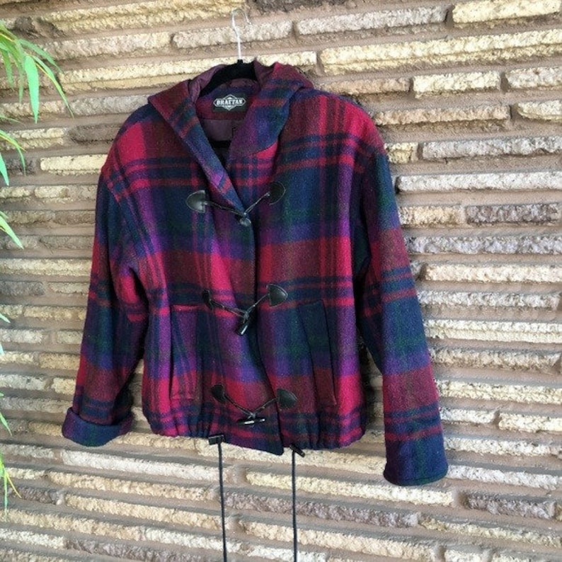 Braetan Vintage 80s Plaid Hooded Pea Coat