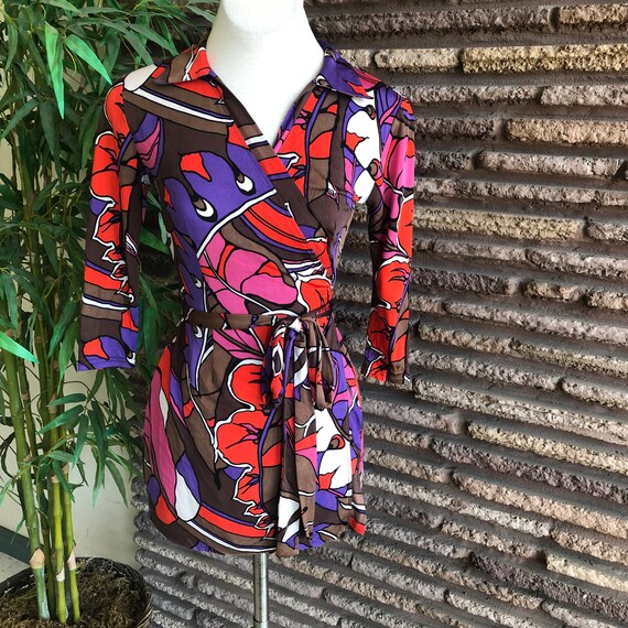 Fab Vintage Purple Psychedelic True Wrap Mini Dres