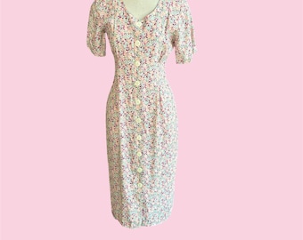 Carol Anderson Vintage 90s Floral Waisted Shirtdress Size 4 Petite