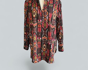 Kollektionen Etc. Tunika Vintage 90er Jahre Y2K Azteken Print Popover Top Gr. XL