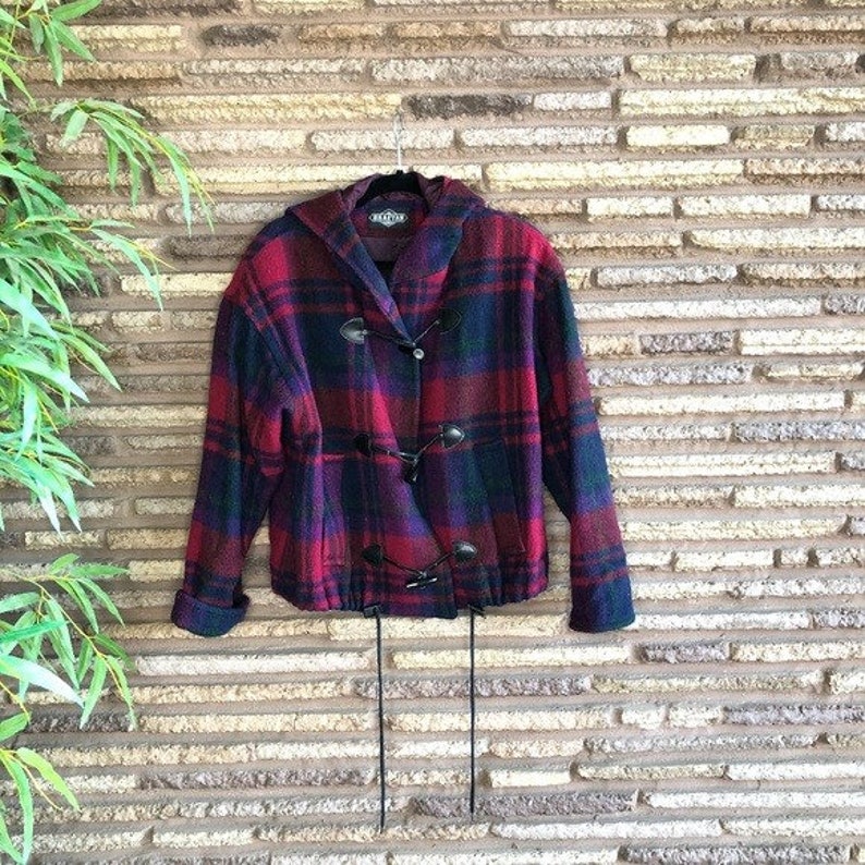 Braetan Vintage 80s Plaid Hooded Pea Coat