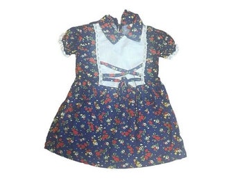 Vintage 60's 70s Toddler Girls Oktoberfest Floral Dress Size 5