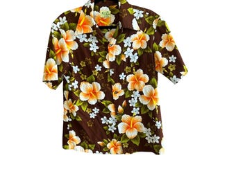 Vintage 1960s Malihini Hawaiian Barkcloth Shirt: Seashell