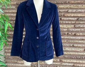 Vintage Royal Blau Samt taillierte Blazer Roos Aktins Größe 38