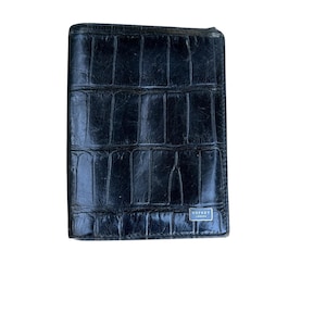 Cartera plegable Osprey London Vintage de piel negra con efecto cocodrilo