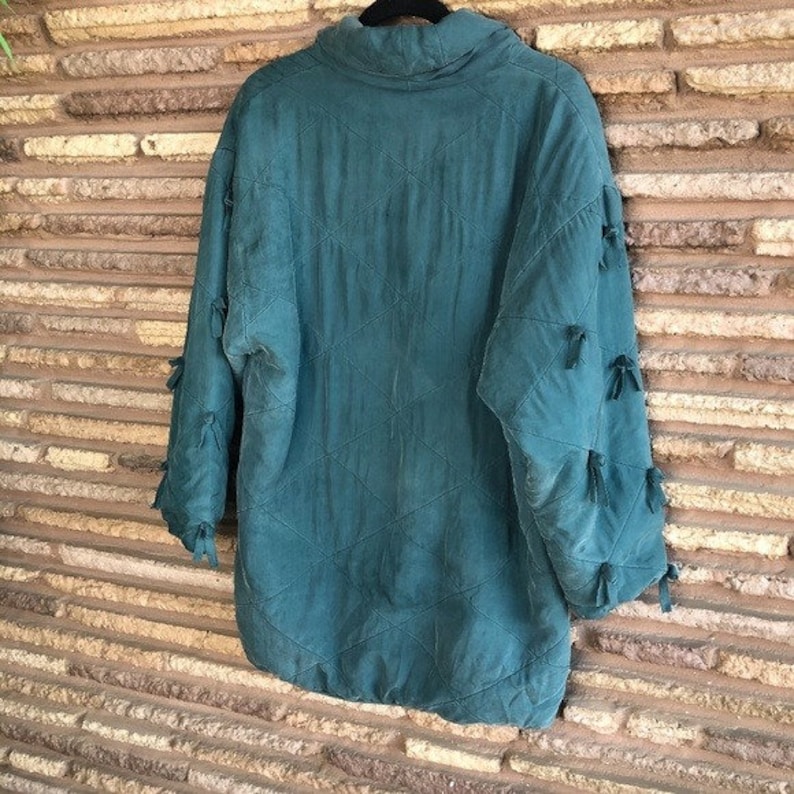 Robert Stock Vtg 80s Teal Silk Quilted Puffer Jacket