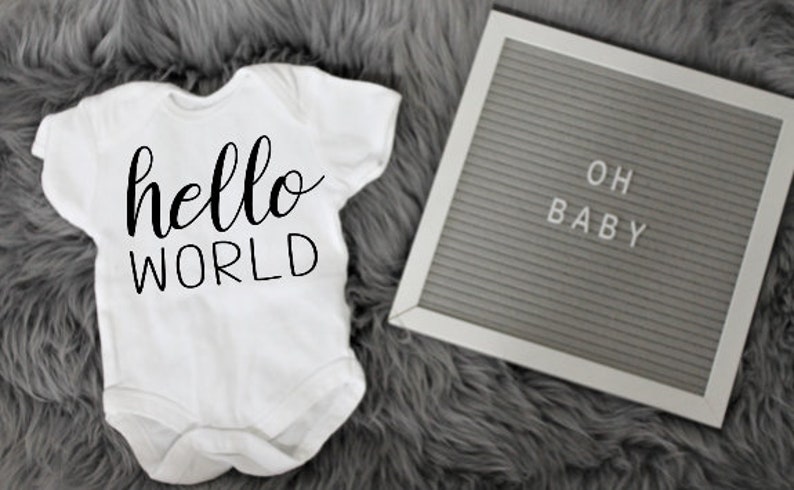 Custom Hello World Baby BodysuitBaby Onesie Birth AnnouncementNewborn photos outfit