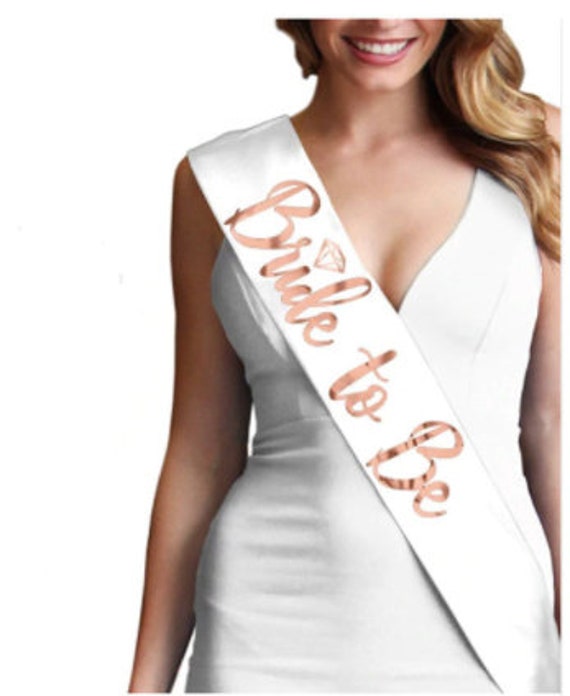 BRIDE TO BE Sash Black White Rose Gold Hens Party