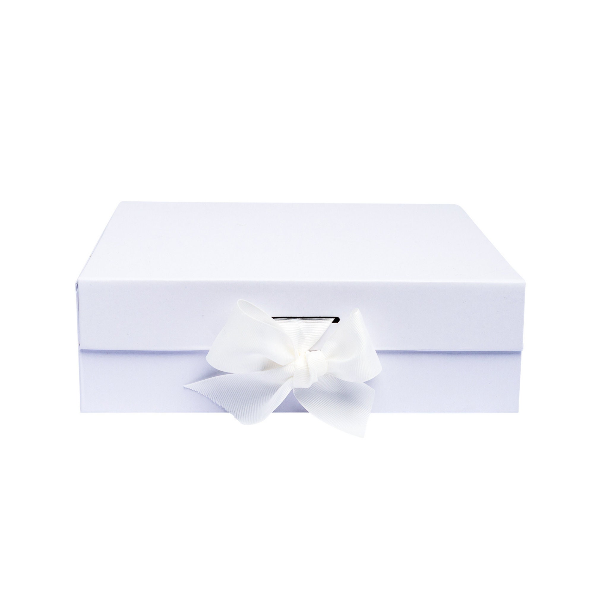Personalised White Round Gift Box With Black Ribbon Bow 