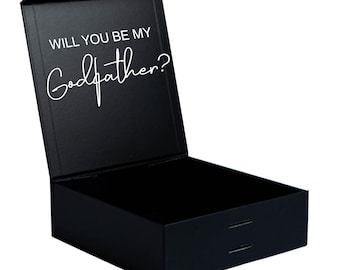 PERSONALISED GIFT BOX | Godmother | Godfather | Godparents | Personalised | Will you be my godmother? | White Ribbon | Gold or White Writing