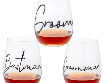 Personalised Stemless Grooms Party Glass | Groomsman | Groom | Bestman