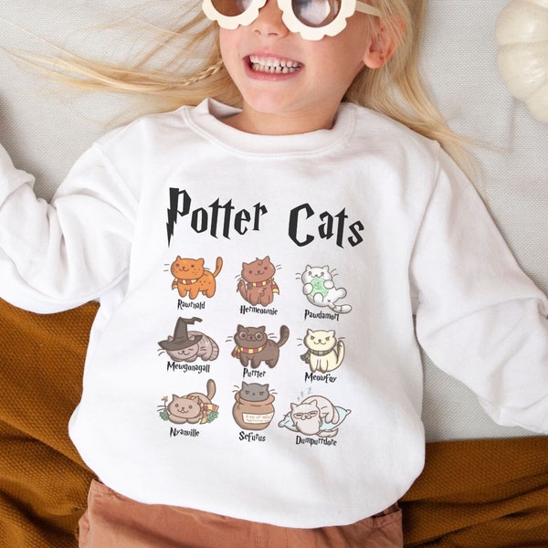 Potter Cats Youth Sweatshirt | Trendy Kids Sweatshirt | Cat Lover Shirt | HP fan Gift | Cute Funny Cats Sweats | Potter Fan Birthday Gift