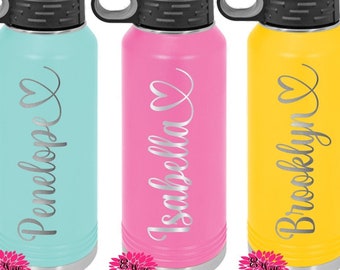 Engraved Water Bottle, Personalized Etched Water Bottle With Straw, 4 SIZES Stainless Steel Water Bottle, Custom Stainless Sports Bottle
