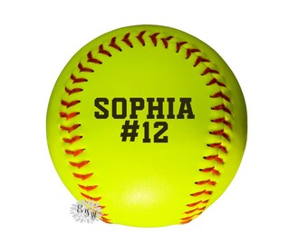 Personalized Softball, 9" Practice Softball, Custom Softball With Name And Players #, Many Print Colors, Made To Order