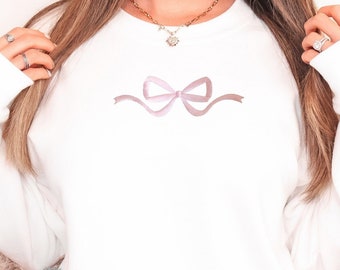 Coquette Bow Sweatshirt, Embroidered Coquette Bow Crewneck Sweatshirt, Embroidered Bow Adult Sweatshirt, Cute Bow Adult Sweatshirt