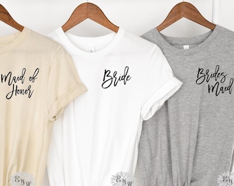 Bridesmaid Shirt, Bridal Proposal Box Shirt, Bride Shirt, Maid Of Honor Tee Shirt, Bridal Party Shirts, Custom Made Many Tee And Text Colors