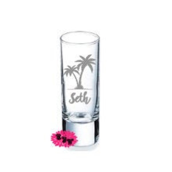 Engraved Shot Glasses, Etched Shot Glasses, Personalized Bridal Box Gift, Palm Tree Shot Glass One Custom Shot Glass, Bachelor Party