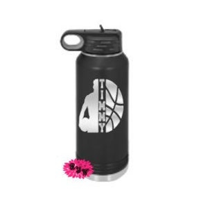 Engraved Water Bottle, Etched Water Bottle With Straw, 4 SIZES, Basketball Bottle, Stainless Steel Water Bottle, Custom Sports Bottle