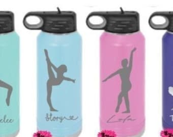 Personalized Gymnastics Aluminum Water Bottle - 20oz Custom Name Or Team Sport Bottle (Hot Pink)