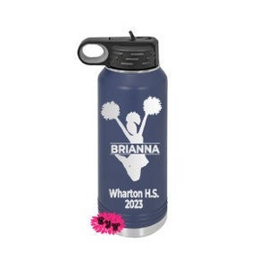 Engraved Water Bottle, Personalized Cheerleader Etched Water Bottle With Straw, 4 SIZES, Stainless Steel Water Bottle, Sports Bottle