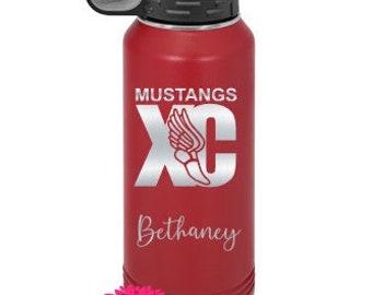 Engraved Water Bottle, Personalized Etched Cross Country Water Bottle With Straw, 4 SIZES, Stainless Steel Bottle, Stainless Sport Bottle