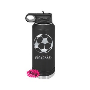 Engraved Water Bottle, Etched Water Bottle With Straw, 4 SIZES, Soccer Bottle, Stainless Steel Water Bottle, Custom Sports Bottle