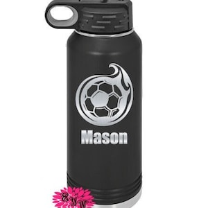 Engraved Water Bottle, Etched Soccer Water Bottle With Straw, 4 SIZES, Soccer Bottle, Stainless Steel Water Bottle, Custom Sports Bottle