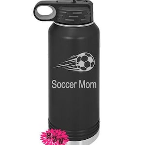 Engraved Water Bottle, Etched Soccer Water Bottle With Straw, 4 SIZES, Soccer Bottle, Stainless Steel Water Bottle, Custom Sports Bottle