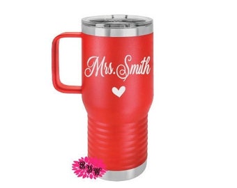 Personalized Coffee Mug, Engraved Stainless Steel Coffee Tumbler With Slider Lid, 20oz Coffee Mug With Handle, Custom Logo Coffee Cup