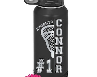 Engraved Water Bottle, Personalized Lacrosse Etched Water Bottle With Straw, 4 SIZES, Stainless Steel Water Bottle, Sports Bottle, LAX Team