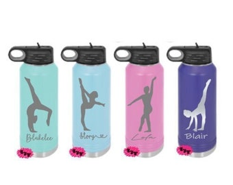 Engraved Water Bottle, Etched Water Bottle With Straw, Personalized Gymnastic Stainless Steel Water Bottle, 4 SIZES, Gymnastics Water Bottle