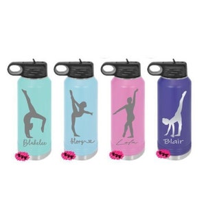 Engraved Water Bottle, Etched Water Bottle With Straw, Personalized Gymnastic Stainless Steel Water Bottle, 4 SIZES, Gymnastics Water Bottle