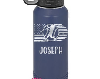 Baseball Water Bottle, Engraved Water Bottle With Straw, 4 SIZES, Baseball Bottle, Stainless Steel Water Bottle, Custom Sports Bottle