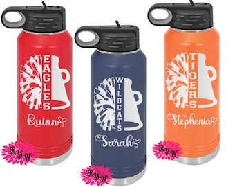 Engraved Water Bottle, Personalized Cheerleader Etched Water Bottle With Straw, 4 SIZES Stainless Steel Water Bottle, Sports Bottle, Cheer