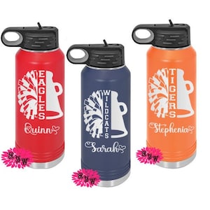 Engraved Water Bottle, Personalized Cheerleader Etched Water Bottle With Straw, 4 SIZES Stainless Steel Water Bottle, Sports Bottle, Cheer