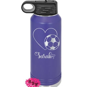 Soccer Water Bottle, Engraved Soccer Water Bottle With Straw, 4 SIZES, Soccer Bottle, Stainless Steel Water Bottle, Custom Sports Bottle