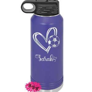 Soccer Water Bottle, Engraved Soccer Water Bottle With Straw, 4 SIZES, Soccer Bottle, Stainless Steel Water Bottle, Custom Sports Bottle