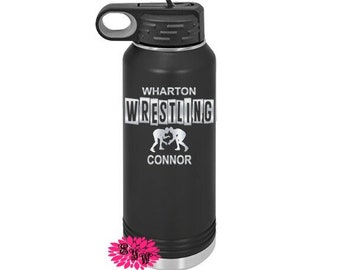 Wrestling Water Bottle, Engraved Water Bottle With Straw, 4 SIZES, Wrestling Stainless Steel Water Bottle,  Stainless Steel Sports Bottle