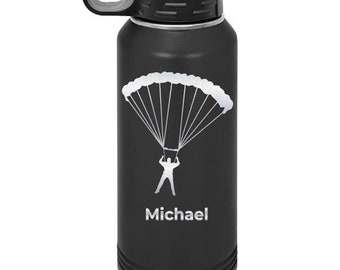 Engraved Water Bottle, Personalized Sky Diver Bottle, Etched Water Bottle With Straw, 4 SIZES Stainless Steel Water Bottle, Sky Diver Bottle