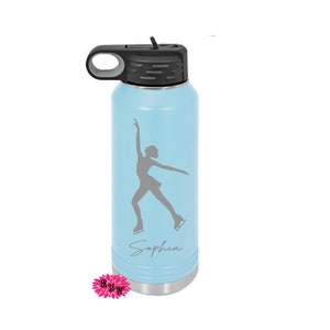 Engraved Water Bottle, Personalized Etched Water Bottle With Straw, Stainless Steel Bottle, Ice Skating Stainless Steel Sport Bottle