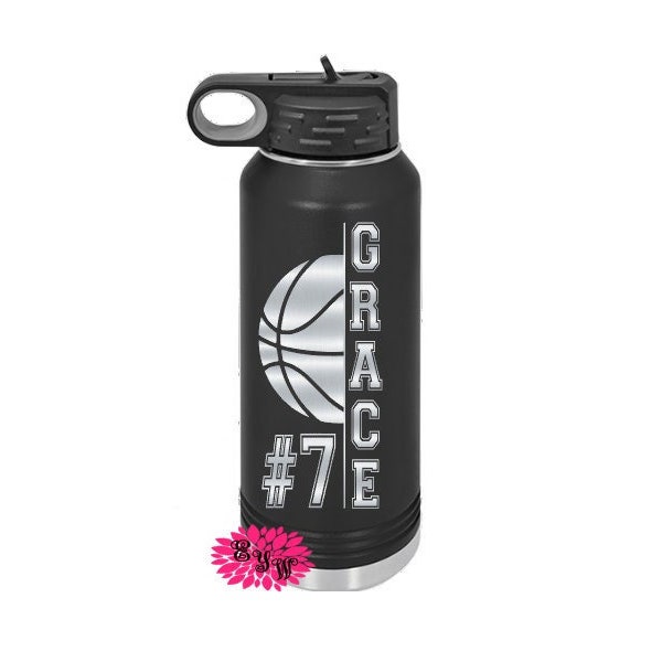 Engraved Water Bottle, Etched Water Bottle With Straw, 32oz Basketball Bottle, Stainless Steel Water Bottle, Custom Sports Bottle