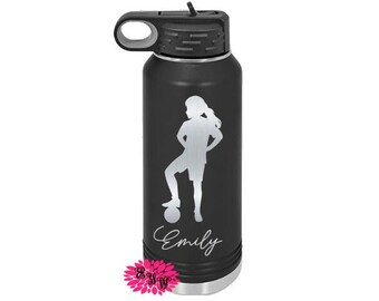 Engraved Water Bottle, Etched Girls Soccer Water Bottle With Straw, 4 SIZES Soccer Bottle, Stainless Steel Water Bottle, Custom Sport Bottle