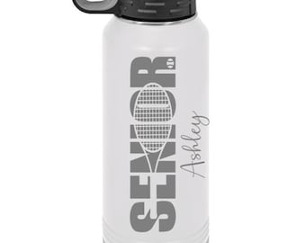 Engraved Tennis Bottle, Personalized Senior Tennis Water Bottle With Straw, 4 SIZES Stainless Steel Water Bottle, Etched Sports Bottle