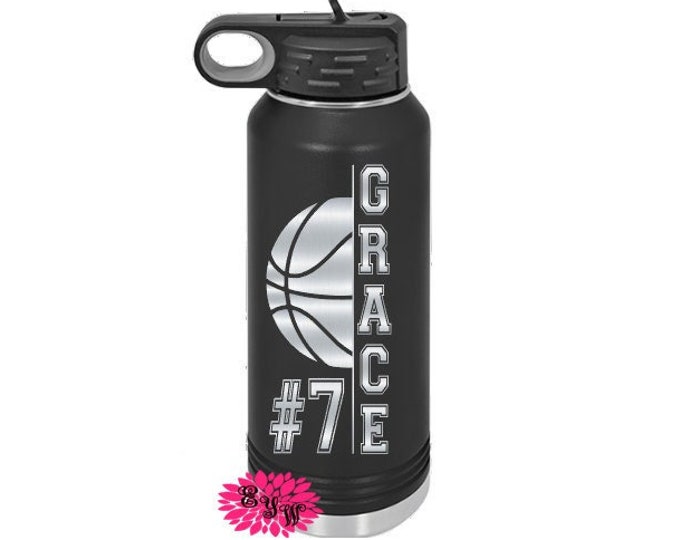 Engraved Water Bottle, Etched Water Bottle With Straw, 32oz Basketball Bottle, Stainless Steel Water Bottle, Custom Sports Bottle