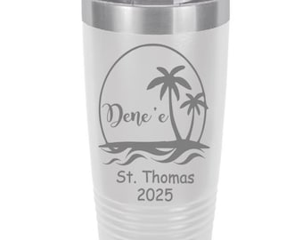 Engraved 20oz Tumbler, Vacation Personalized Etched Tumbler, Teacher Gift, Slider Lid, Stainless Steel Coffee Tumbler, Your Name Or Saying